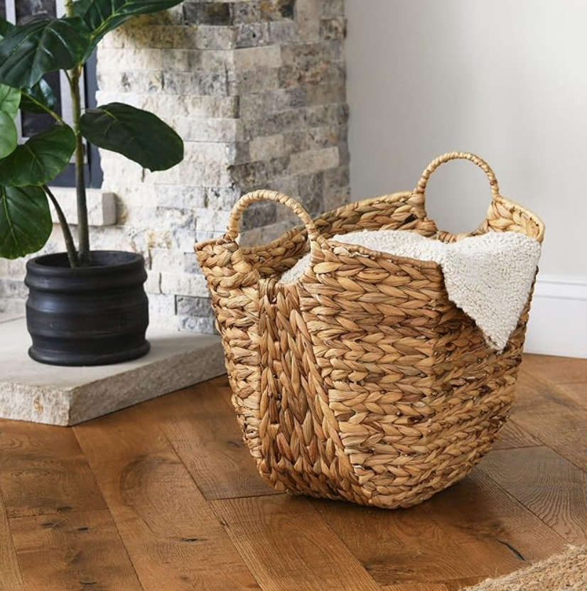 Household Essentials ML-4002 Tall Water Hyacinth Wicker Basket with Handles | Natural, Brown, Natural